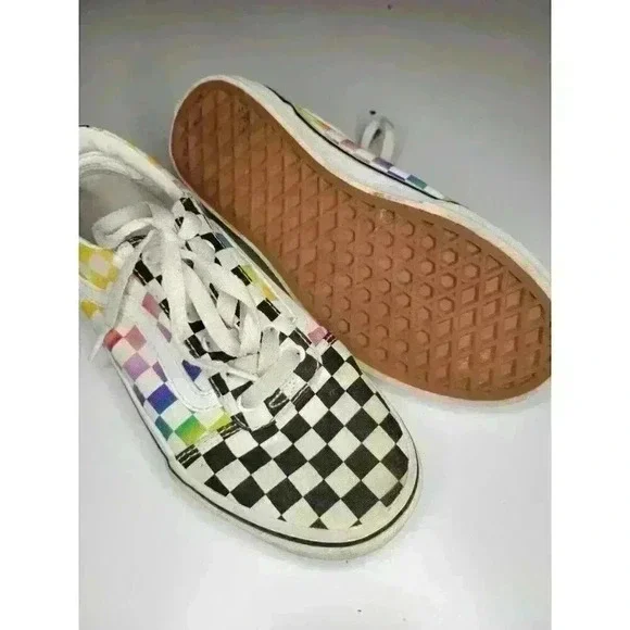 Vans Ward Rainbow Checkered Black White Multi Canvas Missy Sneakers Size 3 - Picture 5 of 7